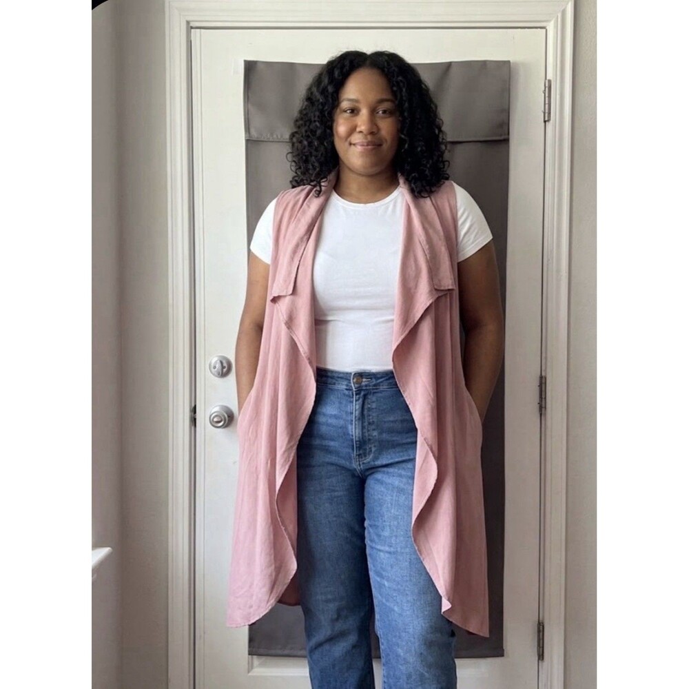 Rue 21 Dust Rose Sleeveless Knit Cardigan Size 1X Open Front Waterfall Duster
